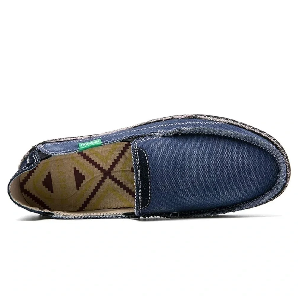 Mens Casual Cloth Shoes Canvas Flat Slip-on Loafers Outdoor Boat Shoes Blue Sz 8